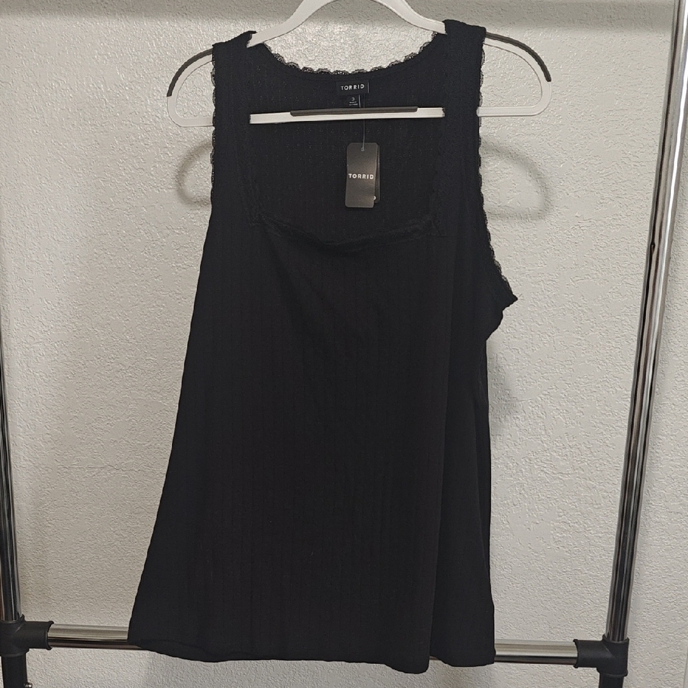 Torrid Pointelle Square Neck Lace Trim Tank